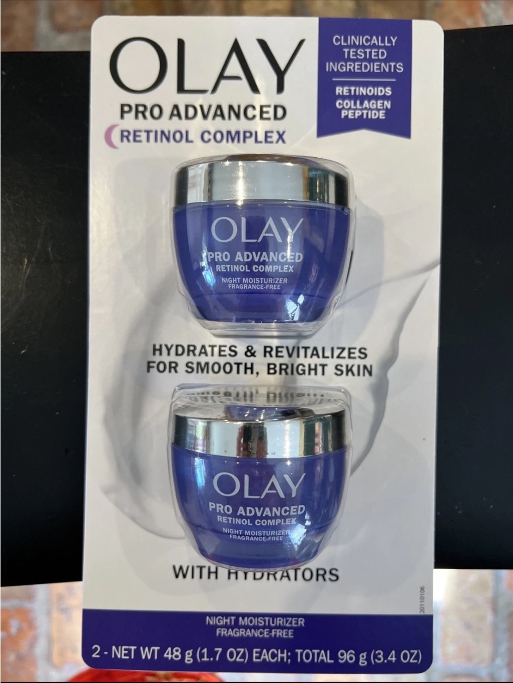 Olay Pro Advanced Retinol Complex Night Moisturizer Fragrance Free 1.7 Oz x 2